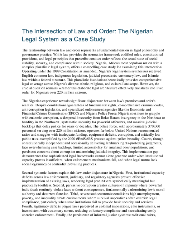 (PDF) The Intersection of Law and Order, The Nigerian Legal System as a ...