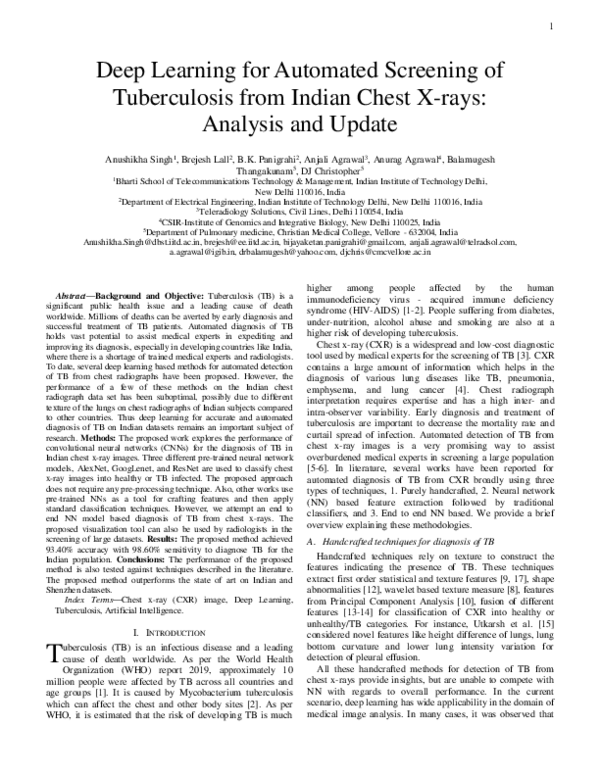 (PDF) Deep Learning for Automated Screening of Tuberculosis from Indian ...
