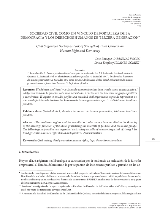 (PDF) Sociedad civil como un vínculo de fortaleza de la democracia y ...
