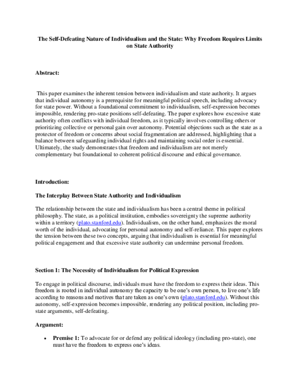 (PDF) The Self-Defeating Nature of Individualism and the State: Why ...