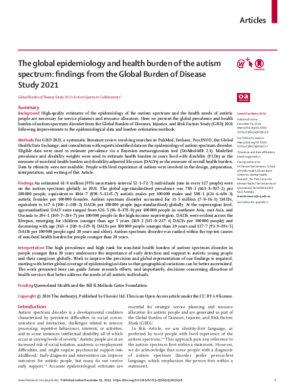 (PDF) The global epidemiology and health burden of the autism spectrum ...