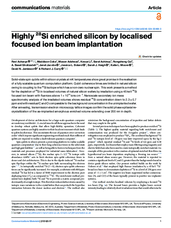 (PDF) Highly 28Si enriched silicon by localised focused ion beam ...