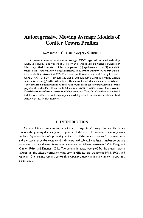 (PDF) Autoregressive moving average models of conifer crown profiles