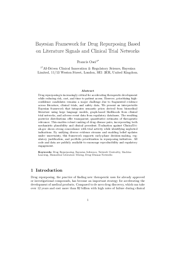 (PDF) Bayesian Framework for Drug Repurposing Based on Literature ...