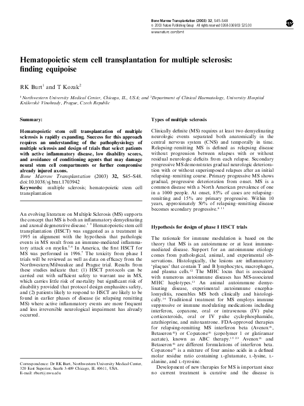 (PDF) Hematopoietic stem cell transplantation for multiple sclerosis ...