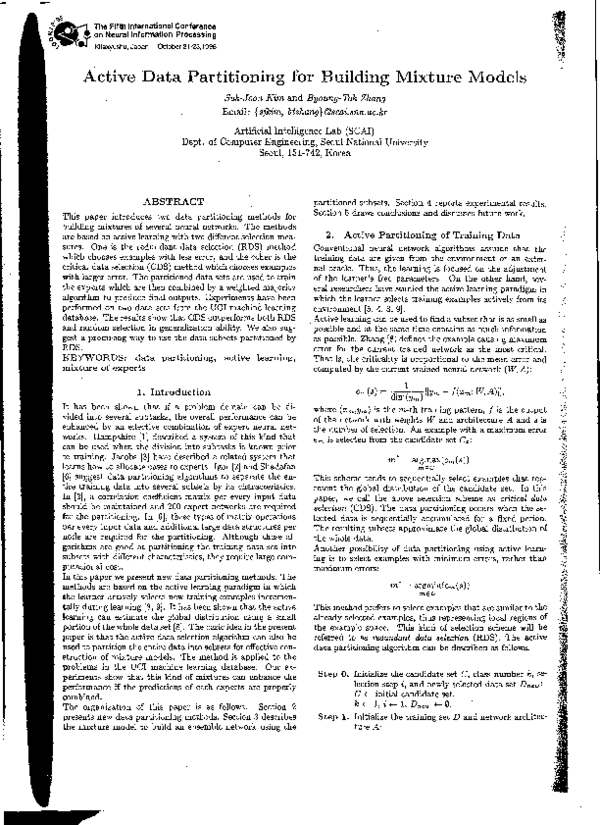 (PDF) Active Data Partitioning for Building Mixture Models