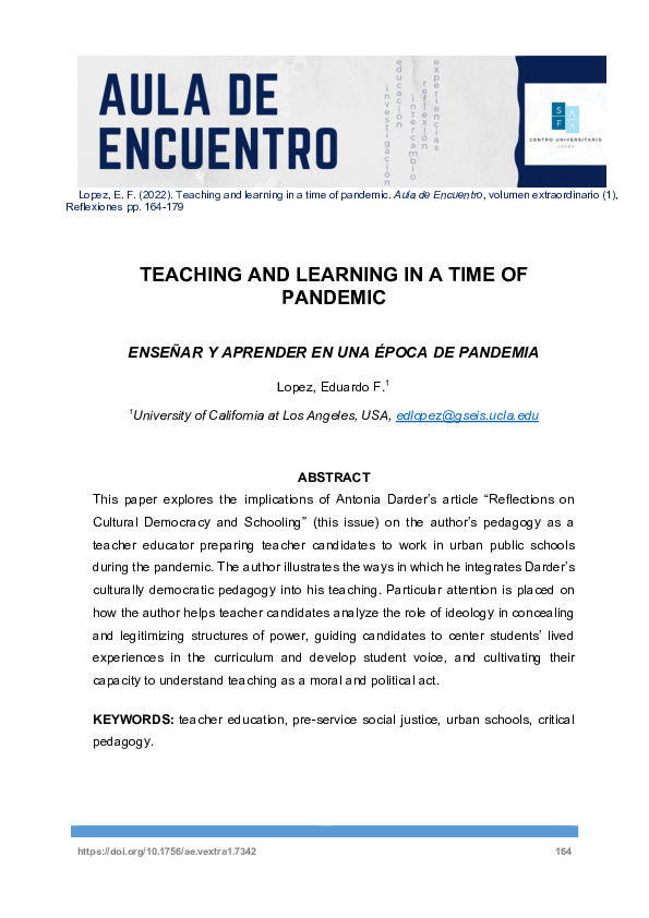 (PDF) Teaching and learning in a time of pandemic