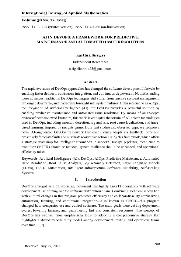 (PDF) AI IN DEVOPS: A FRAMEWORK FOR PREDICTIVE MAINTENANCE AND ...