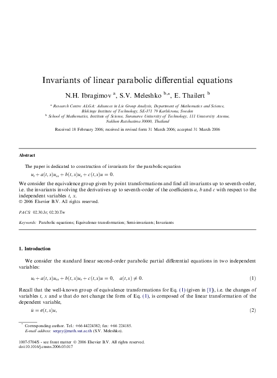 (PDF) Invariants of linear parabolic differential equations