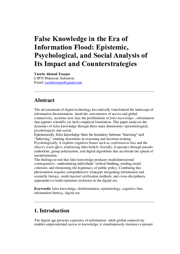 (PDF) False Knowledge in the Era of Information Flood: Epistemic ...