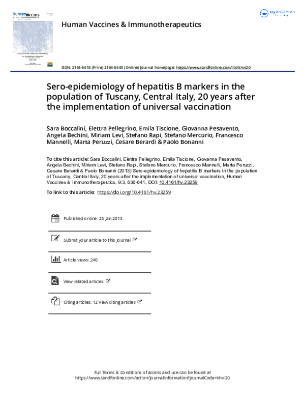 (PDF) Sero-epidemiology of hepatitis B markers in the population of ...