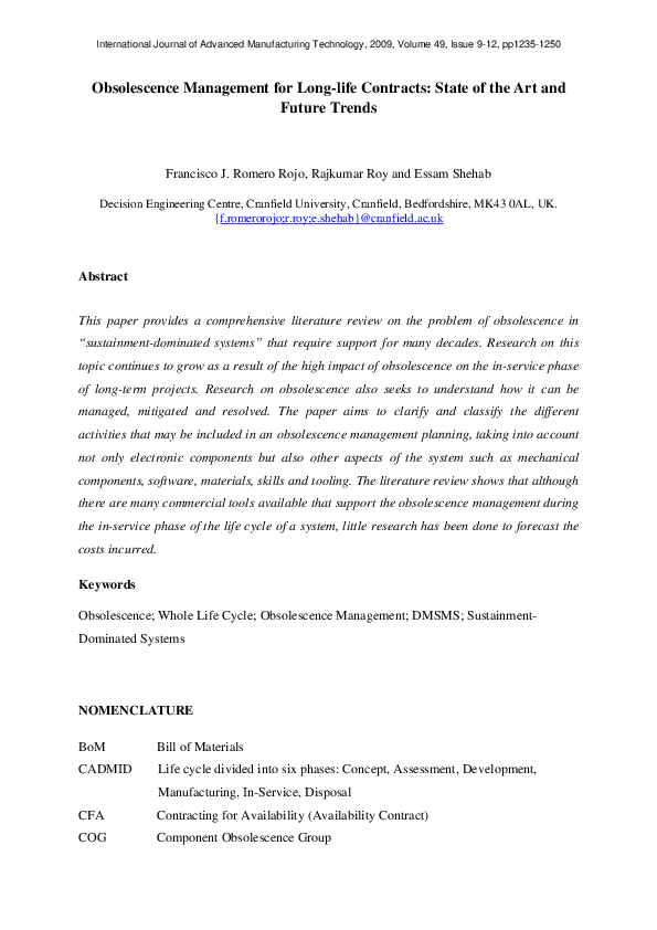 (PDF) Obsolescence management for long-life contracts: state of the art ...