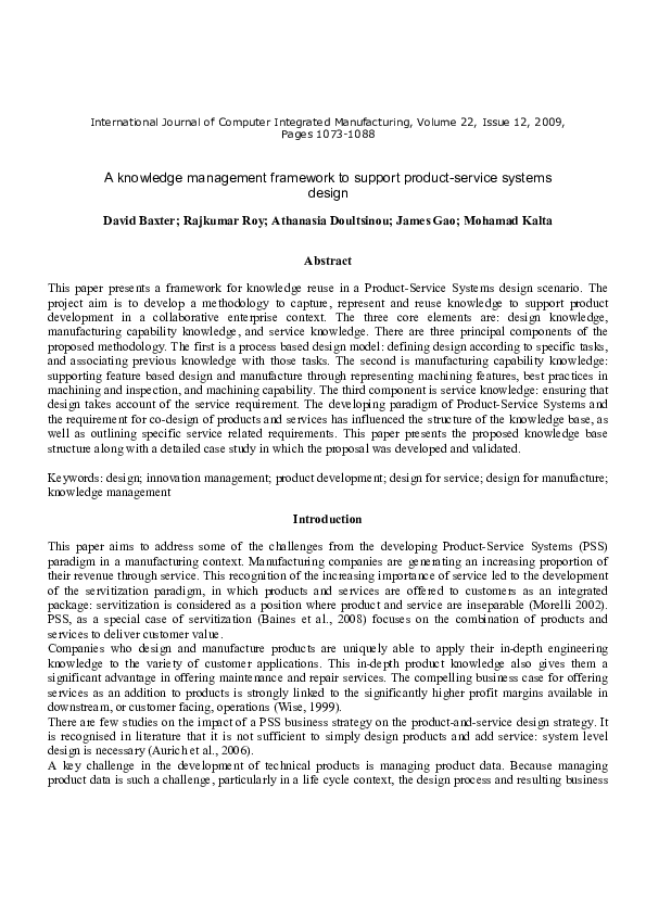 (PDF) A knowledge management framework to support product-service ...