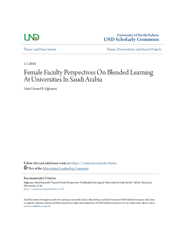(PDF) Female Faculty Perspectives On Blended Learning At Universities ...