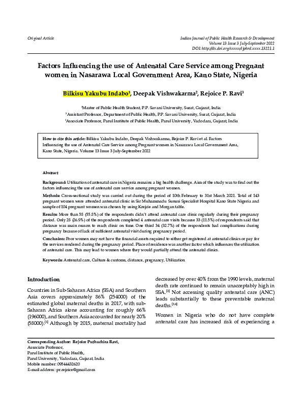 (PDF) Factors Influencing the use of Antenatal Care Service among ...