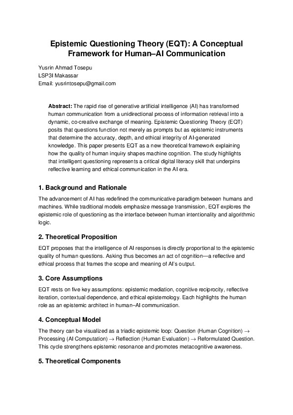 (PDF) Epistemic Questioning Theory (EQT): A Conceptual Framework for ...