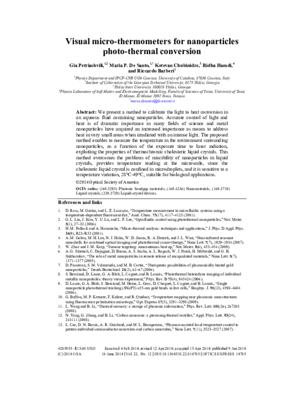 (PDF) Visual micro-thermometers for nanoparticles photo-thermal conversion
