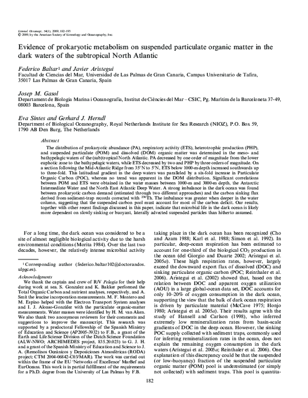 (PDF) Evidence of prokaryotic metabolism on suspended particulate ...