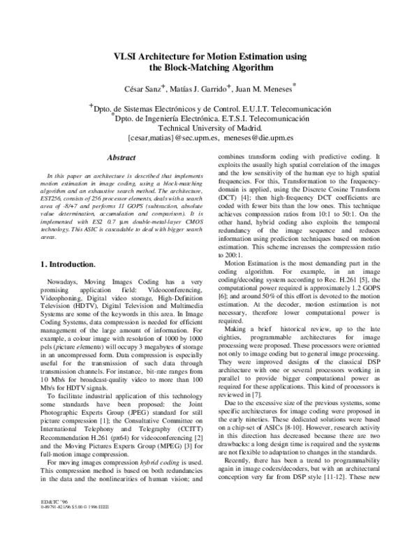(PDF) VLSI architecture for motion estimation using the block-matching ...