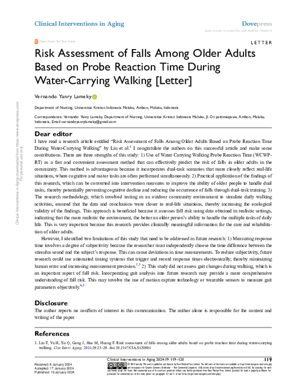 (PDF) Risk Assessment of Falls Among Older Adults Based on Probe ...