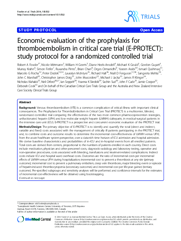 (PDF) Economic evaluation of the prophylaxis for thromboembolism in ...