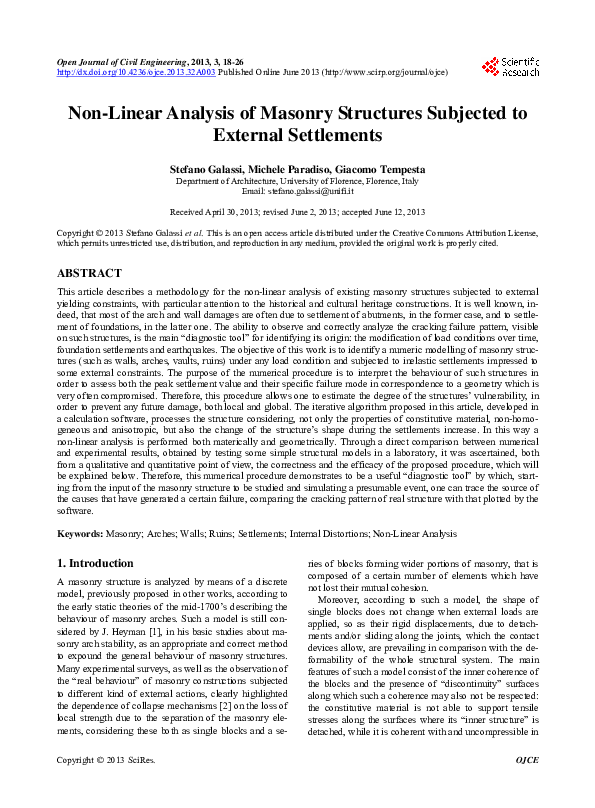 (PDF) Non-Linear Analysis of Masonry Structures Subjected to External ...
