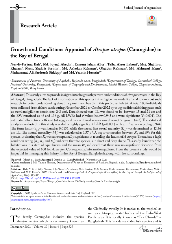 (PDF) Growth and Conditions Appraisal of Atropus atropos (Carangidae ...
