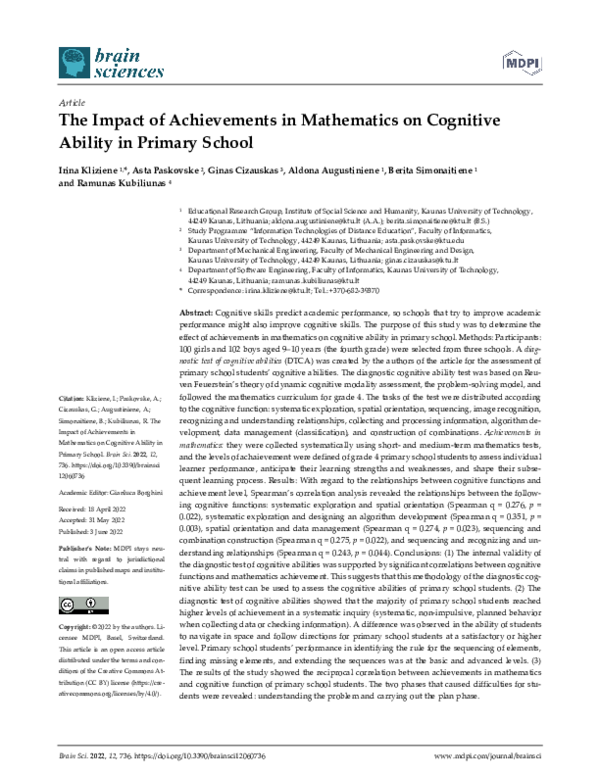 (PDF) The Impact of Achievements in Mathematics on Cognitive Ability in ...