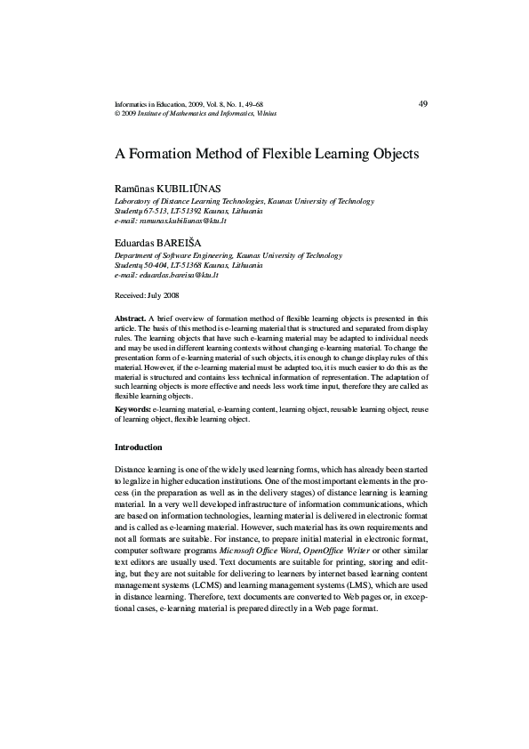 (PDF) A Formation Method of Flexible Learning Objects