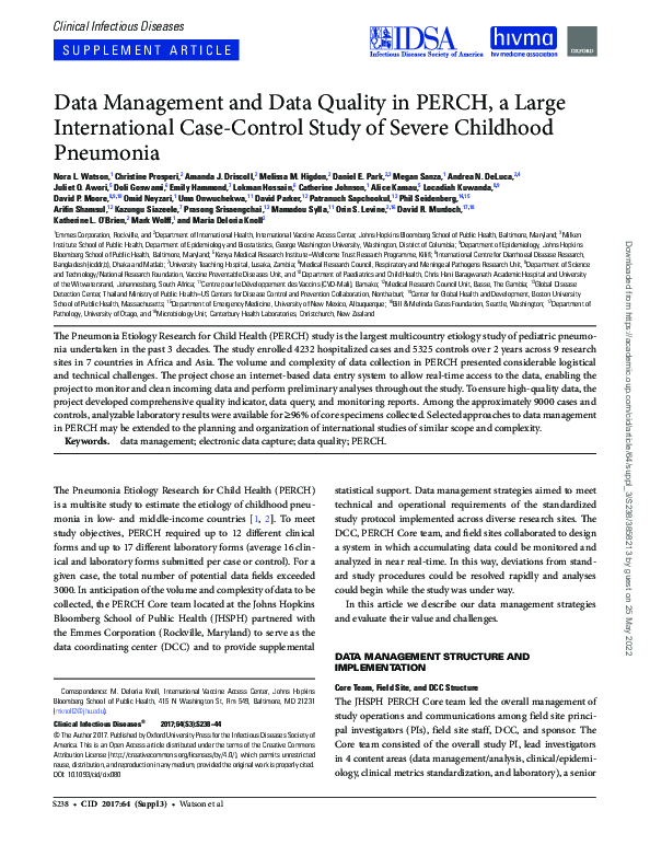 (PDF) Data Management and Data Quality in PERCH, a Large International ...