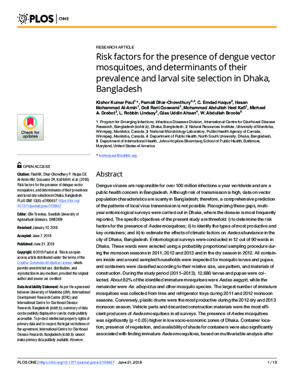 (PDF) Risk factors for the presence of dengue vector mosquitoes, and ...