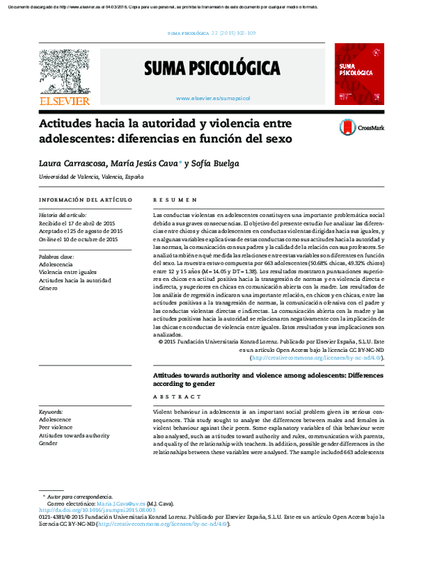 (PDF) Actitudes hacia la autoridad y violencia entre adolescentes ...