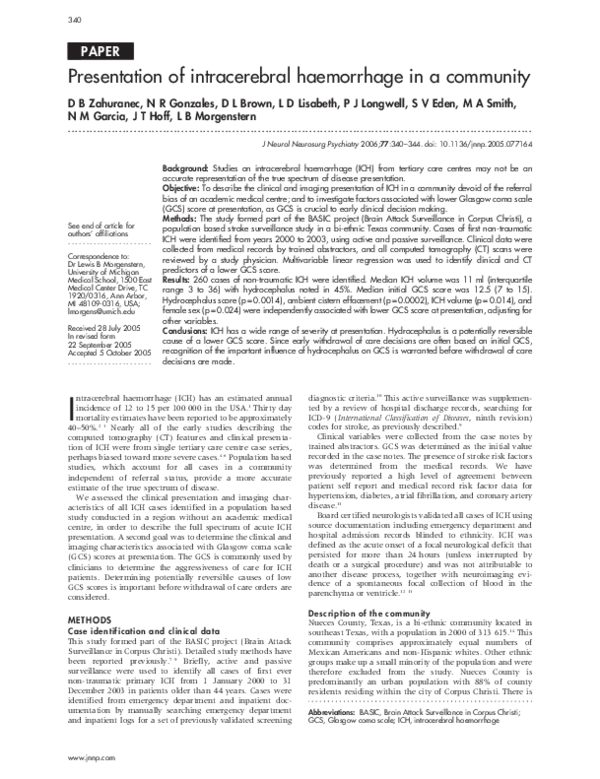 (PDF) Presentation of intracerebral haemorrhage in a community