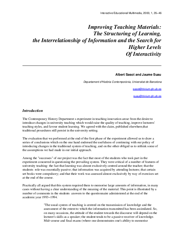 (PDF) Improving Teaching Materials: the Structuring of Learning, the ...