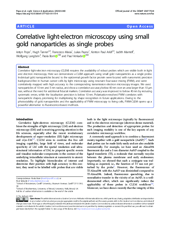 (PDF) Correlative light-electron microscopy using small gold ...