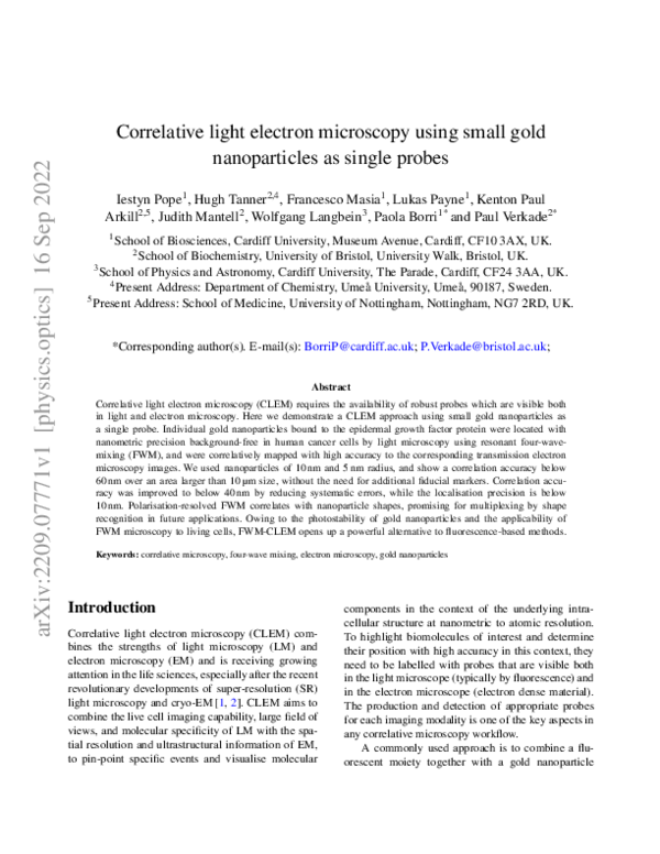 (PDF) Correlative light electron microscopy using small gold ...