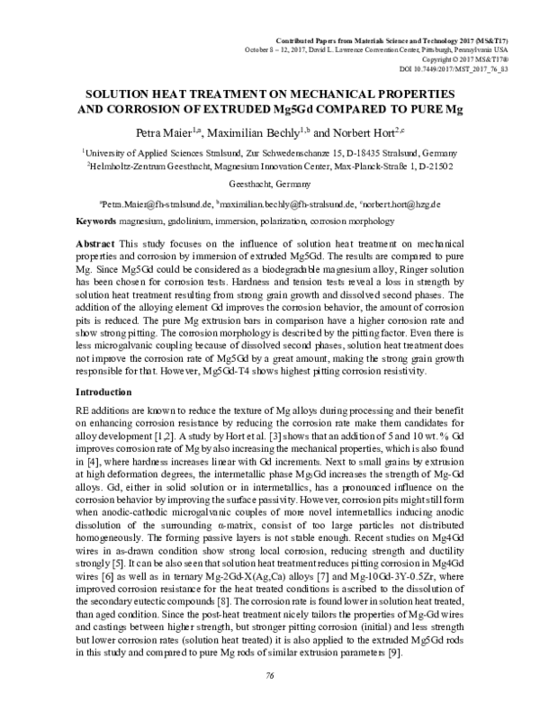 (PDF) Solution Heat Treatment on Mechanical Properties and Corrosion of ...