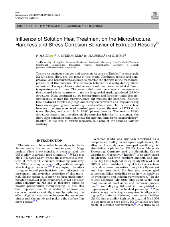 (PDF) Influence of Solution Heat Treatment on the Microstructure ...