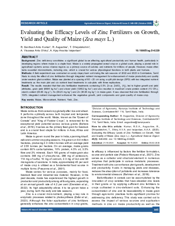 (PDF) Evaluating the Efficacy Levels of Zinc Fertilizers on Growth ...