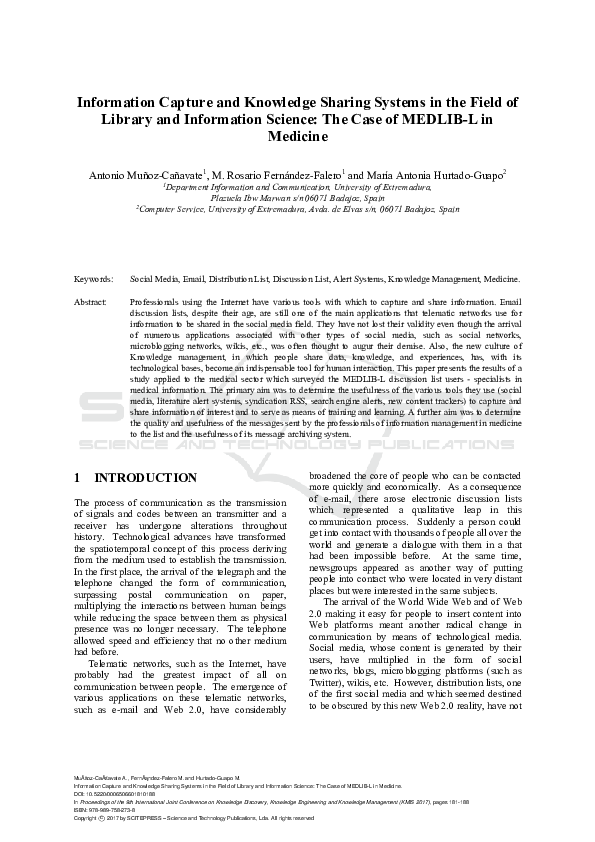 (PDF) Information Capture and Knowledge Sharing Systems in the Field of ...