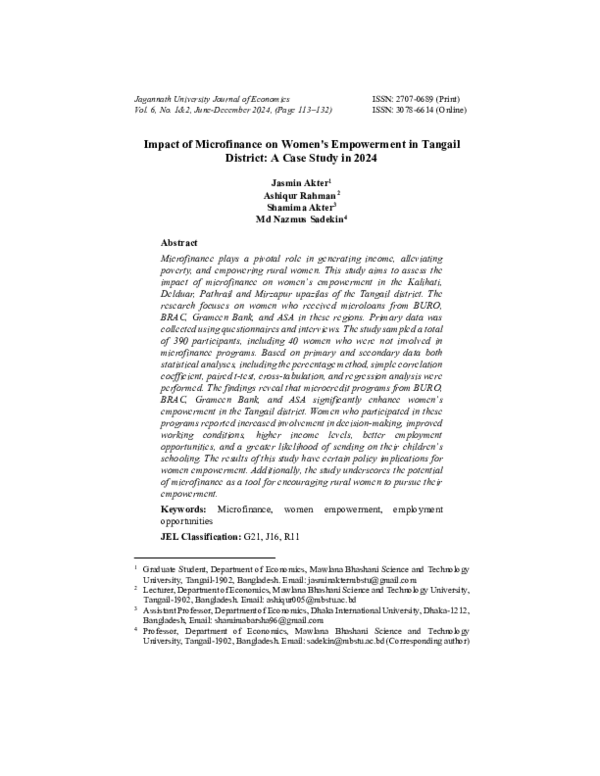 (PDF) Impact of Microfinance on Women's Empowerment in Tangail District ...