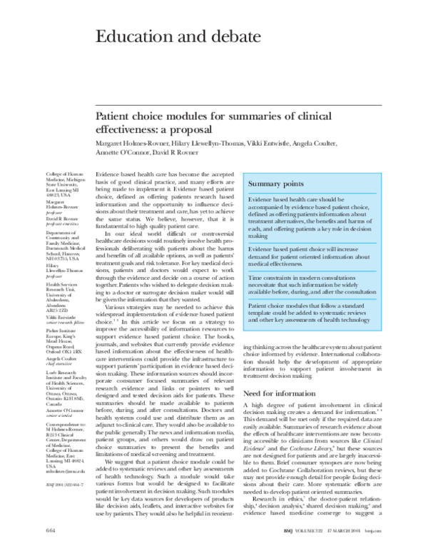 (PDF) Patient choice modules for summaries of clinical effectiveness: a ...