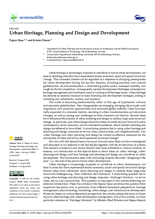 (PDF) Urban Heritage, Planning and Design and Development