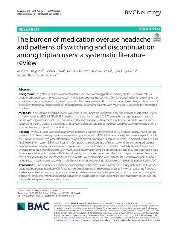 (PDF) The burden of medication overuse headache and patterns of ...