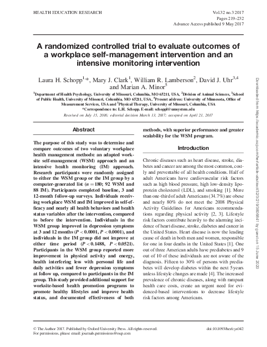 (PDF) A randomized controlled trial to evaluate outcomes of a workplace ...