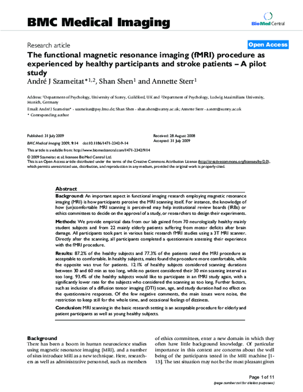 (PDF) The functional magnetic resonance imaging (fMRI) procedure as ...