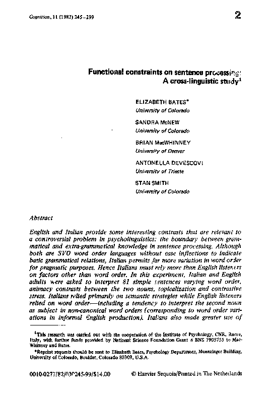 (PDF) Functional constraints on sentence processing: A cross-linguistic ...