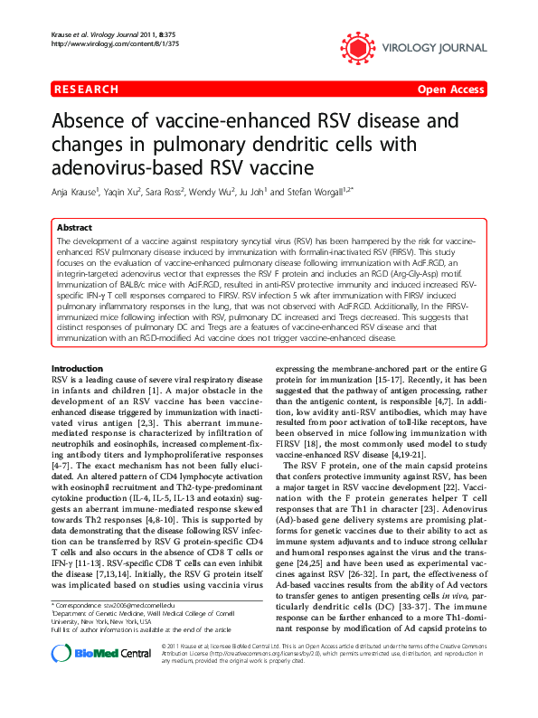 (PDF) Absence of vaccine-enhanced RSV disease and changes in pulmonary ...
