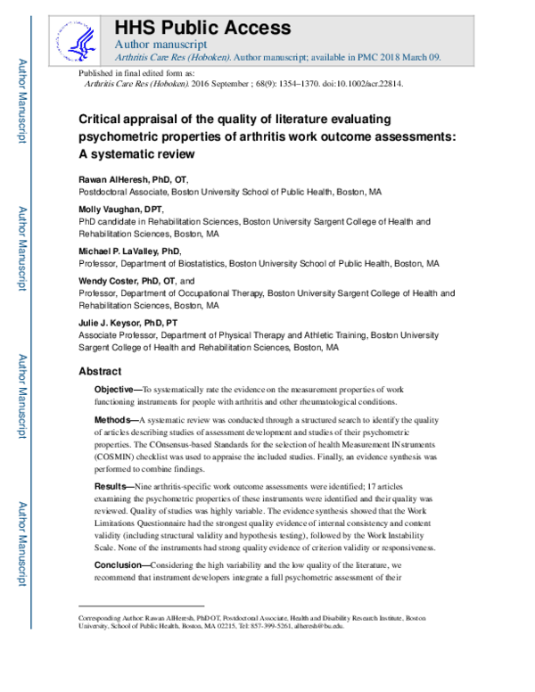 (PDF) Critical appraisal of the quality of literature evaluating ...