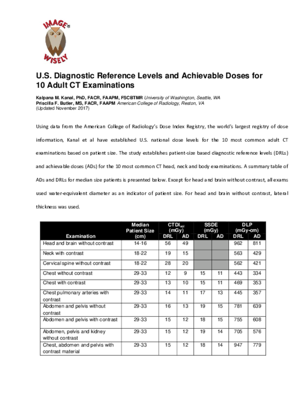 (PDF) U.S. Diagnostic Reference Levels and Achievable Doses for 10 ...